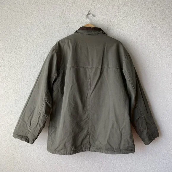 J. CREW Men's Canvas Full Zip Jacket Brown Genuine Leather Collar - Picture 7 of 9